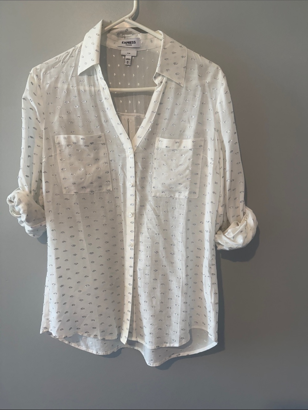Express White Button-Down Shirt with Micro Pattern